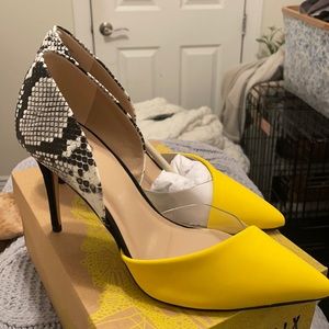 Yellow & Snake Print Heels